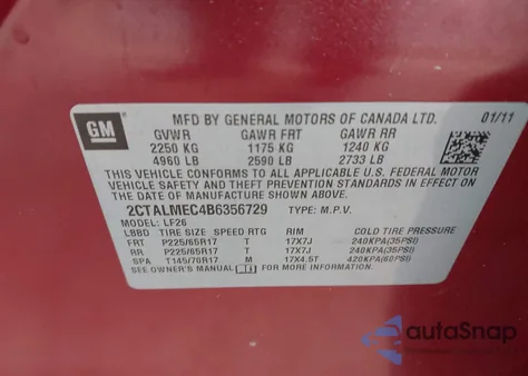 2011 GMC Terrain Sle-1 z USA, uszkodzony, nr VIN 2CTALMEC4B6356729